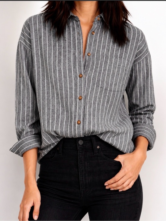 Madewell Tops - MADEWELL Westward Grey Flannel Pinstripe Button Down Shirt Size M
